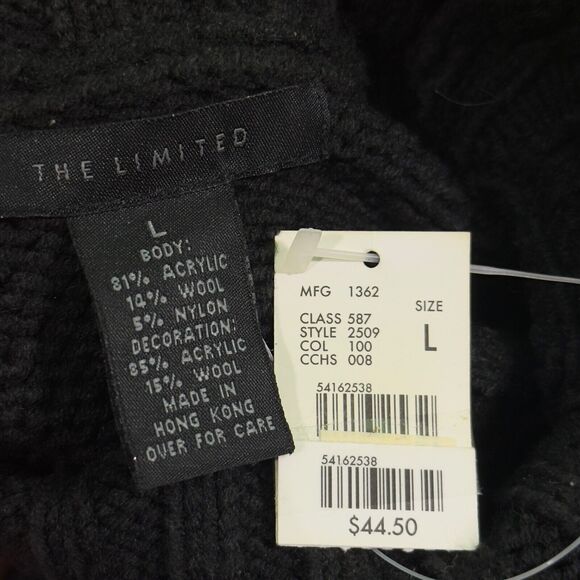 The Limited Sweater Women's Large Black Knit Wool Turtleneck Floral Embroidered - Picture 5 of 8